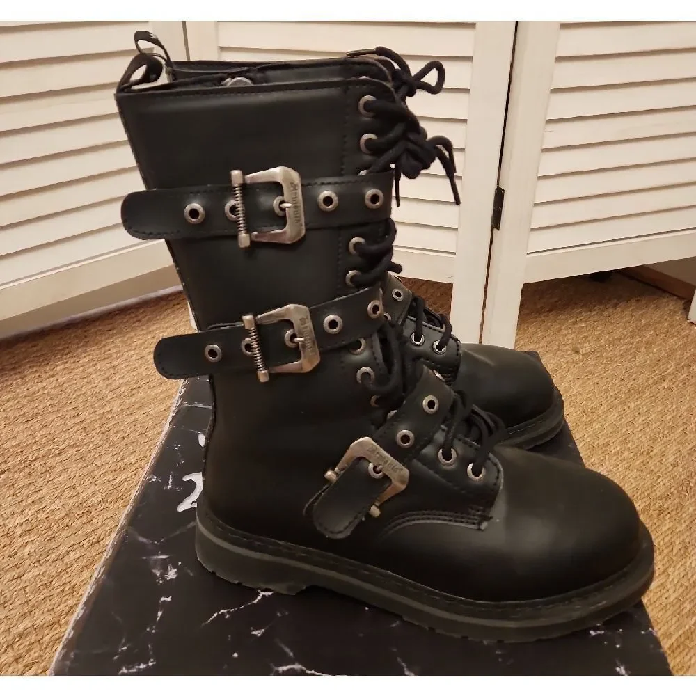 Demonia Black Combat Boots with Silver Buckles BOLT330/BLV Size 11 NWT